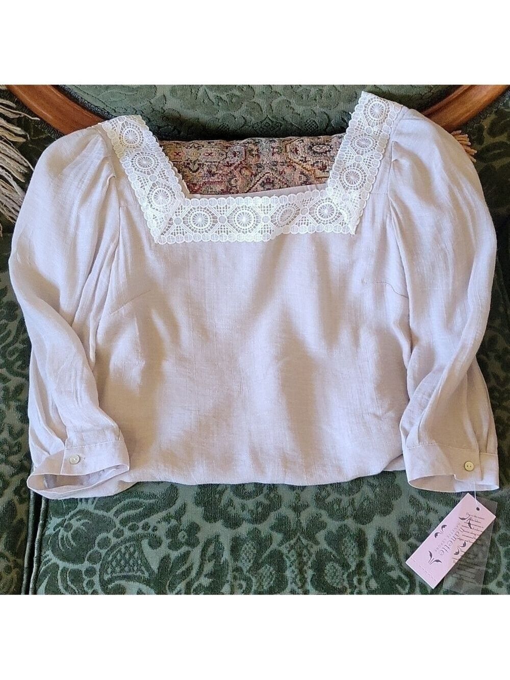 Nanette Lepore Lace Trim Square Neck 3/4 Sleeve Blouse - Picture 4 of 12